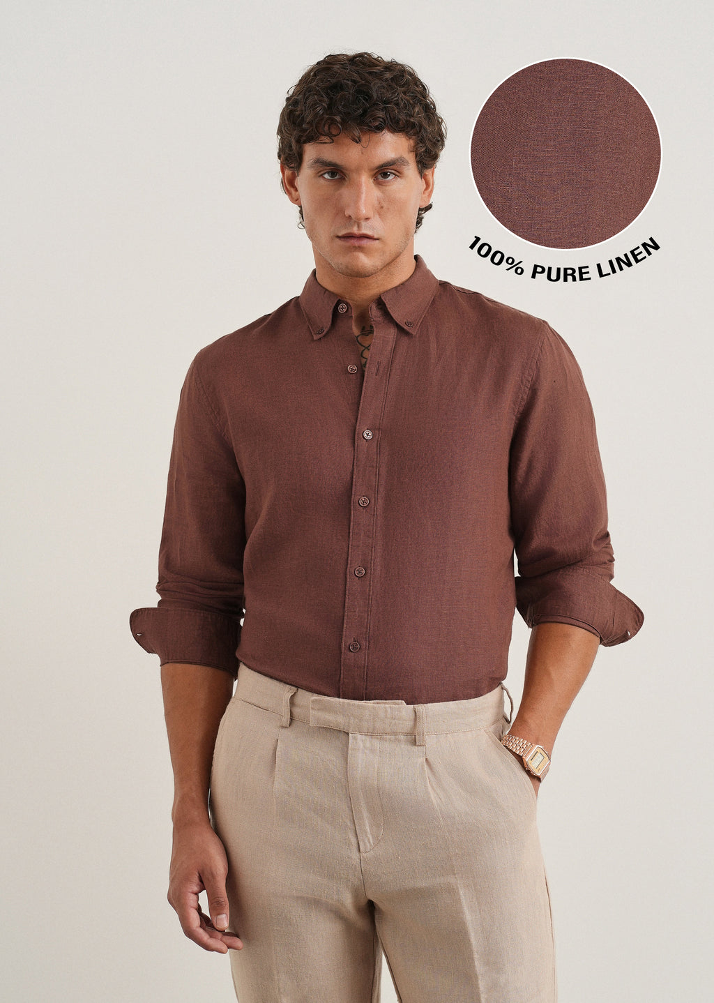 100% Pure Linen Umber Brown Shirt