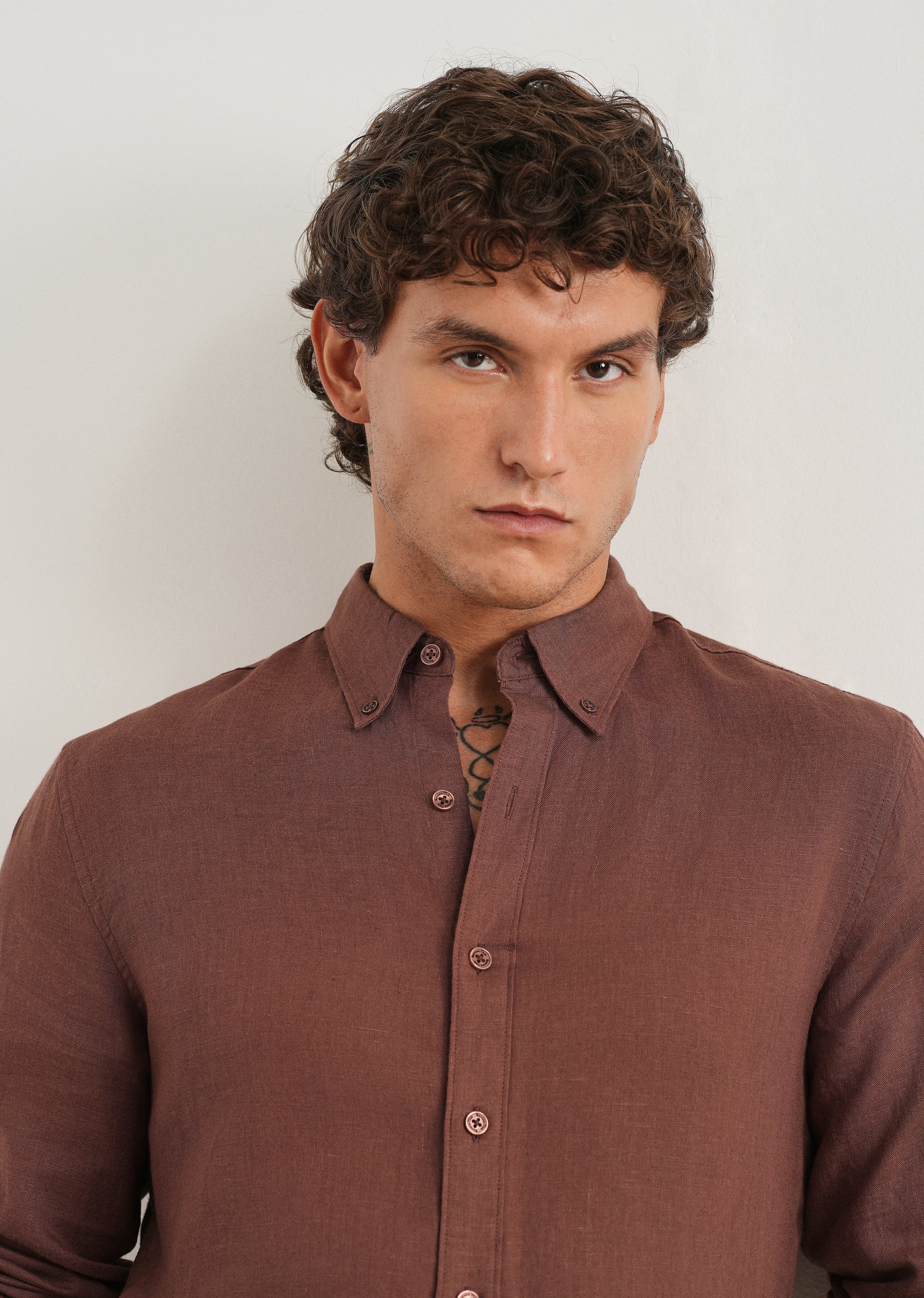 100% Pure Linen Umber Brown Shirt