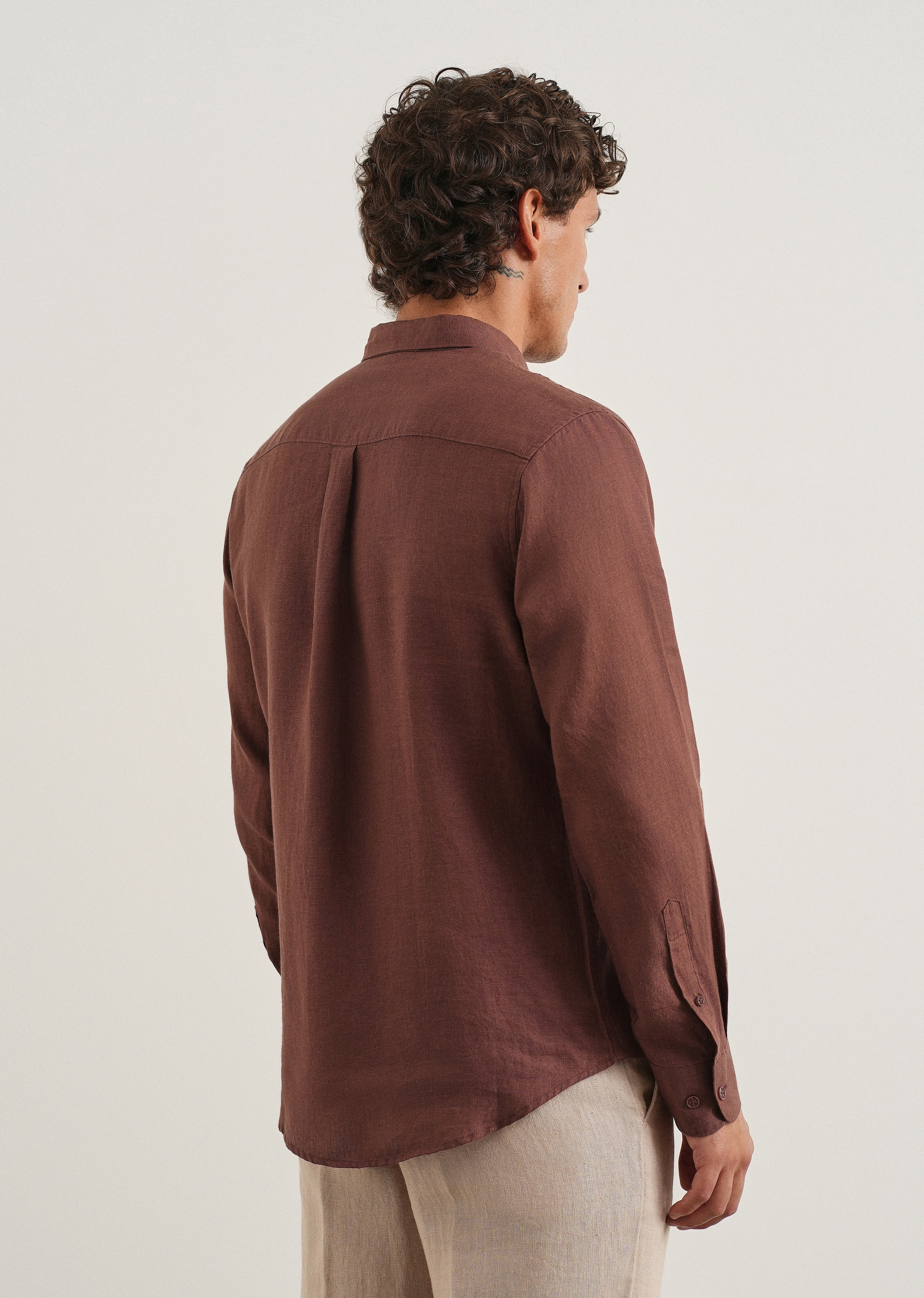 100% Pure Linen Umber Brown Shirt