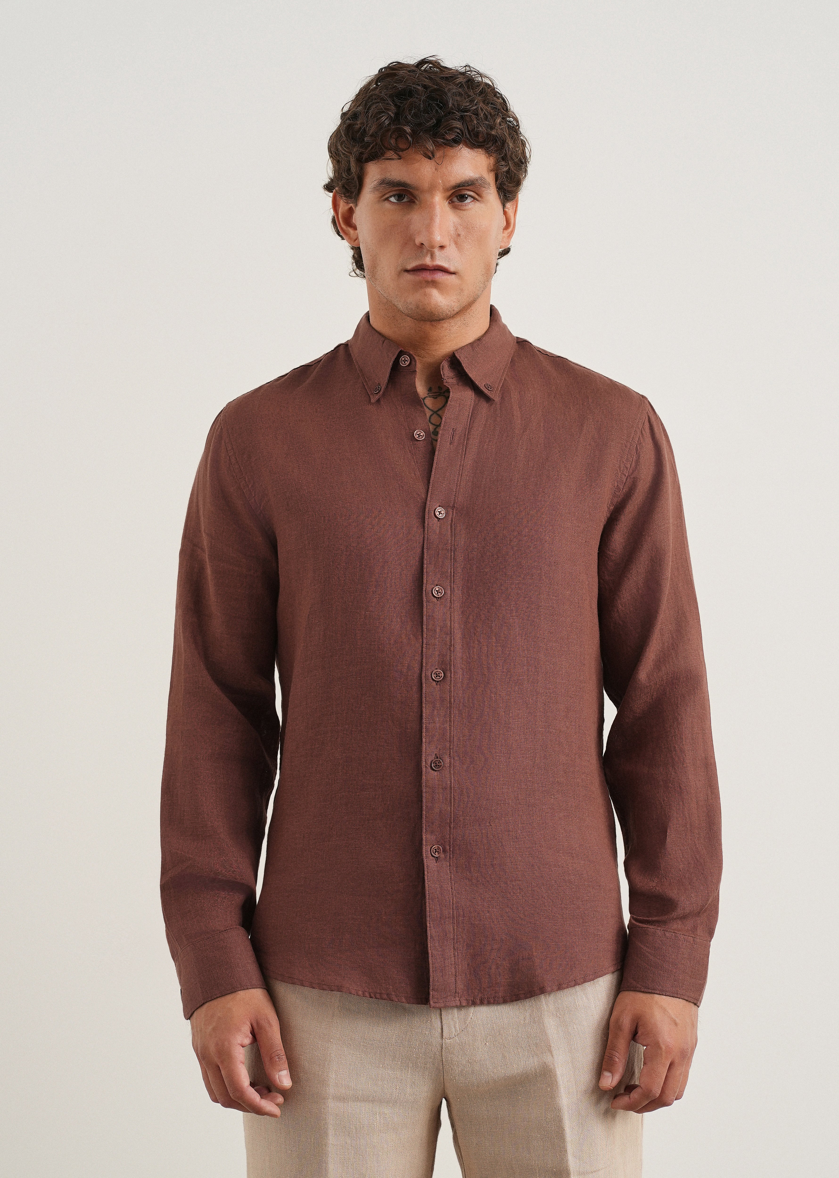 100% Pure Linen Umber Brown Shirt