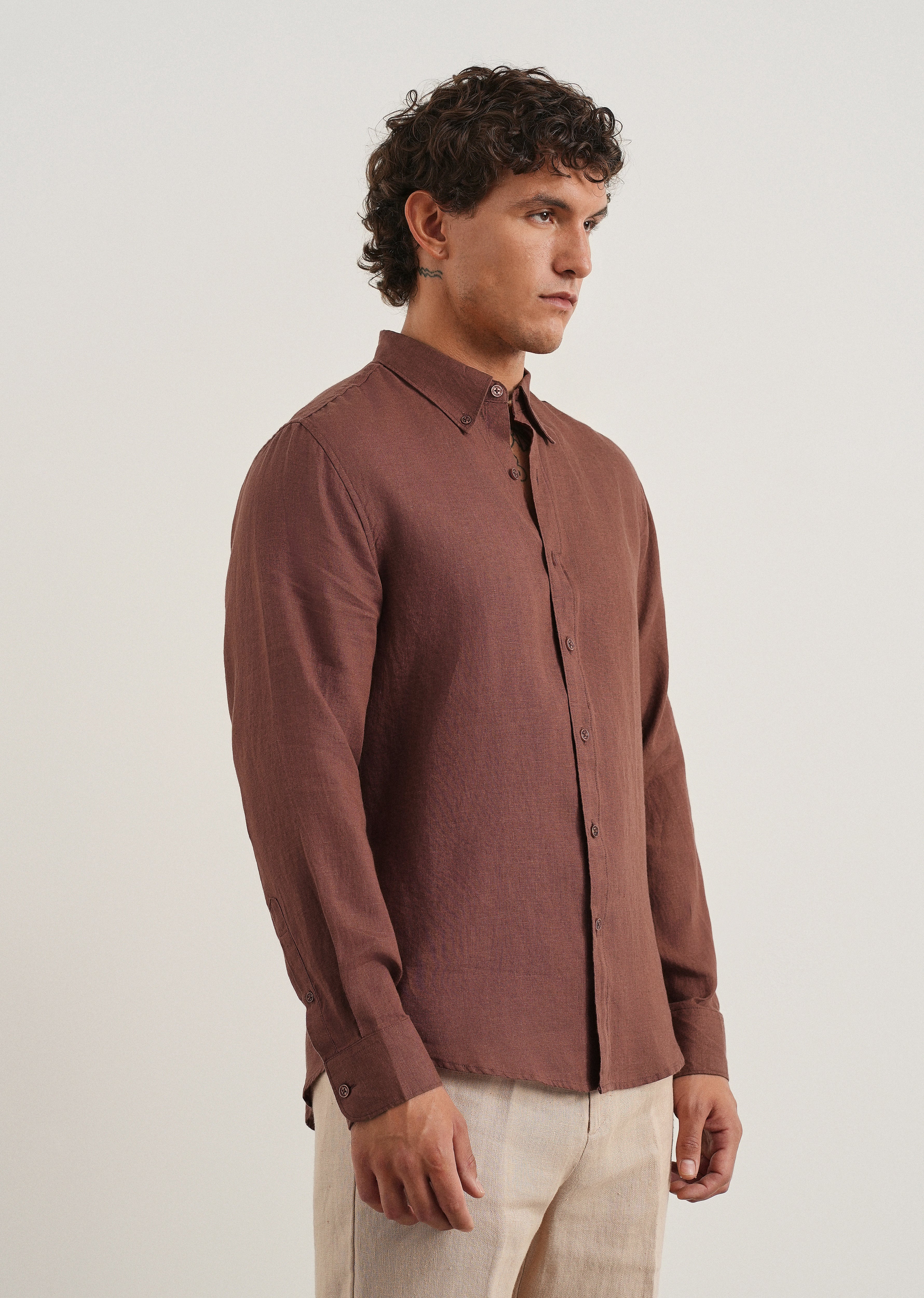 100% Pure Linen Umber Brown Shirt
