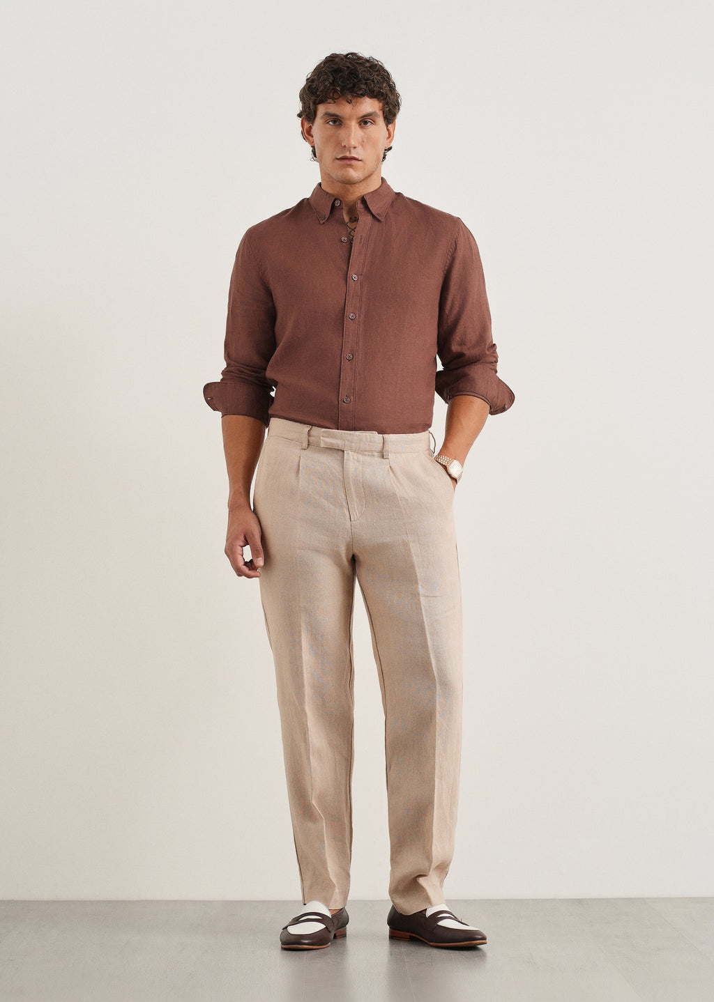 100% Pure Linen Umber Brown Shirt
