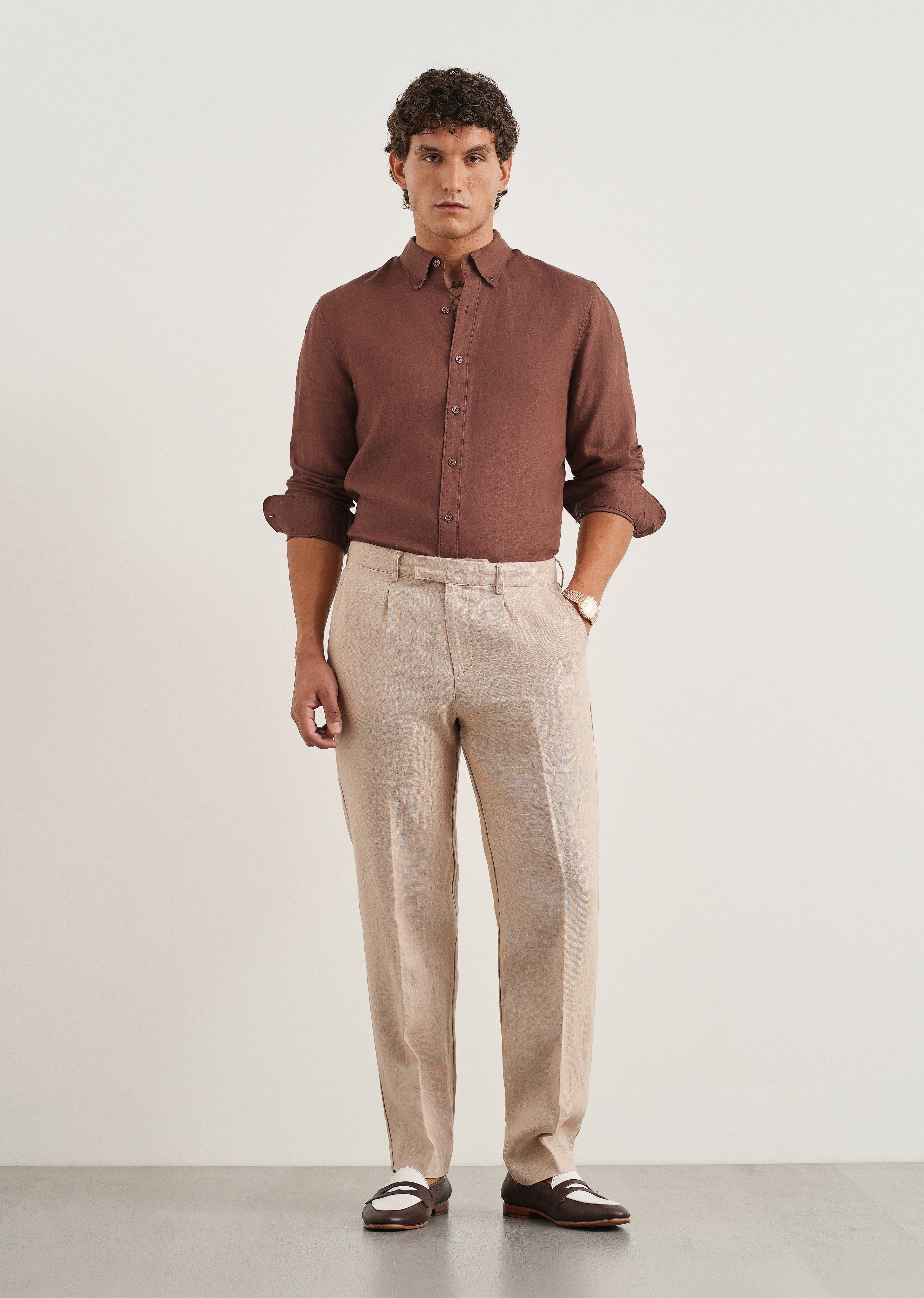 100% Pure Linen Umber Brown Shirt