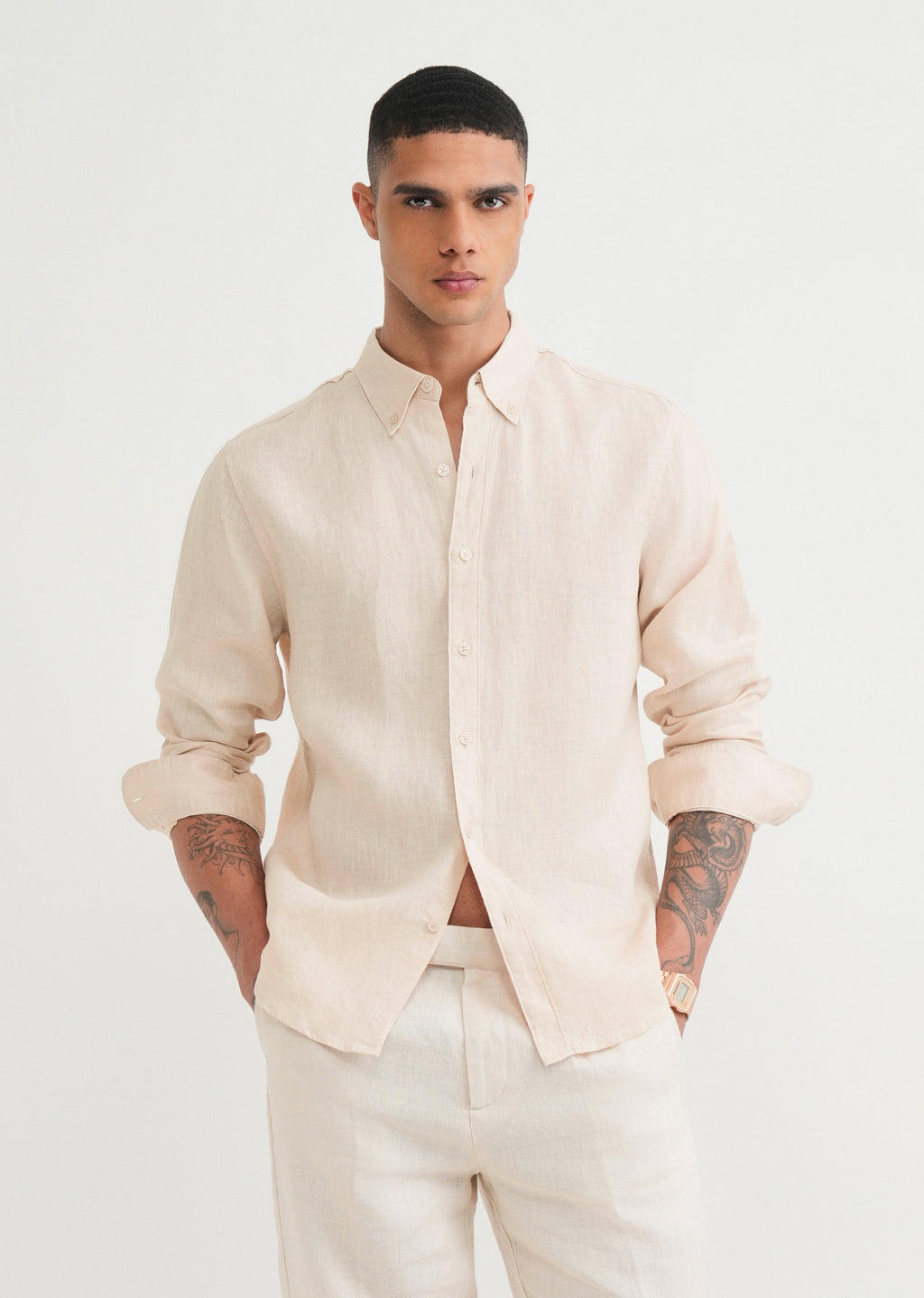 100% Pure Linen Beige Shirt
