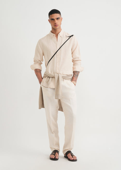 100% Pure Linen Beige Shirt