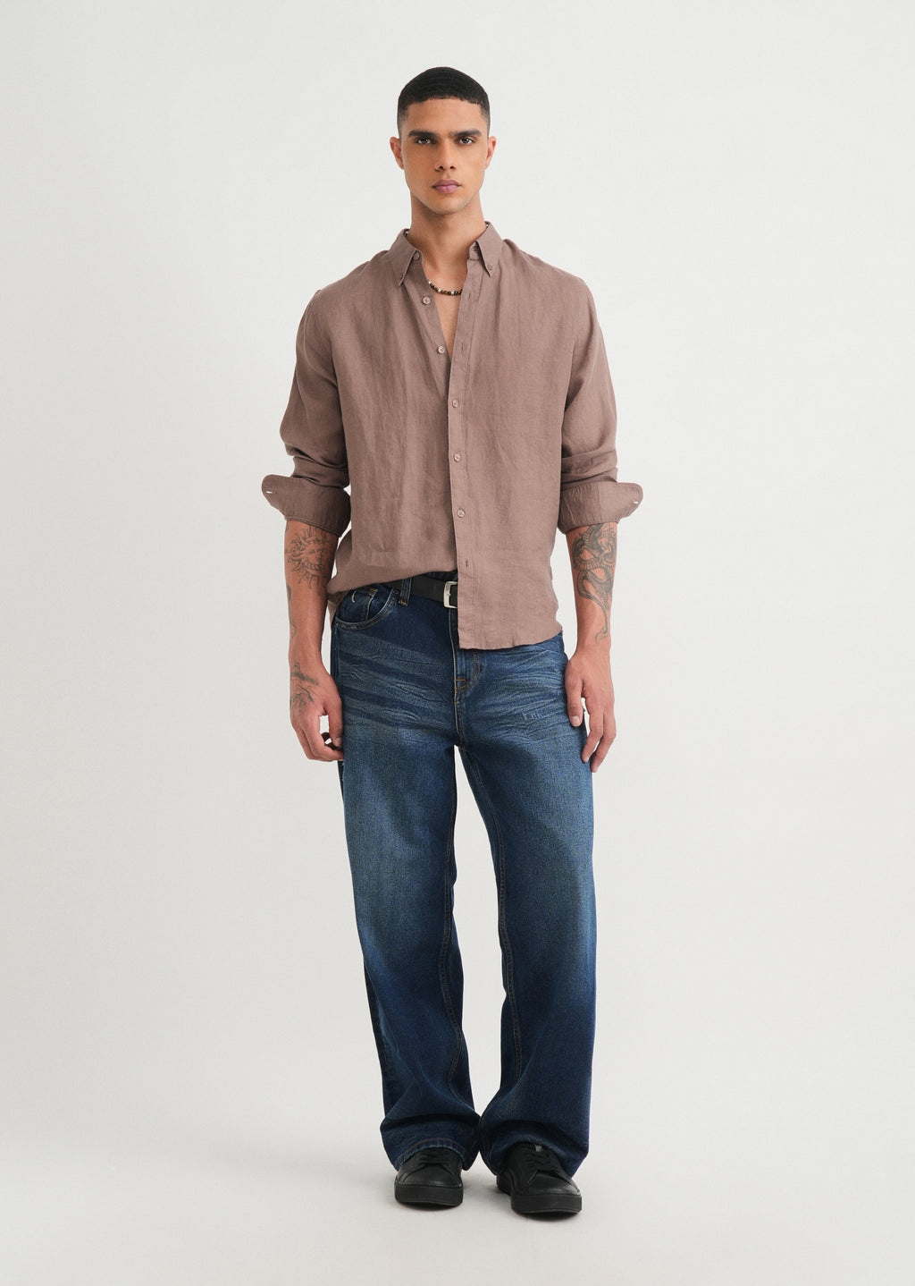 100% Pure Linen Brown Shirt