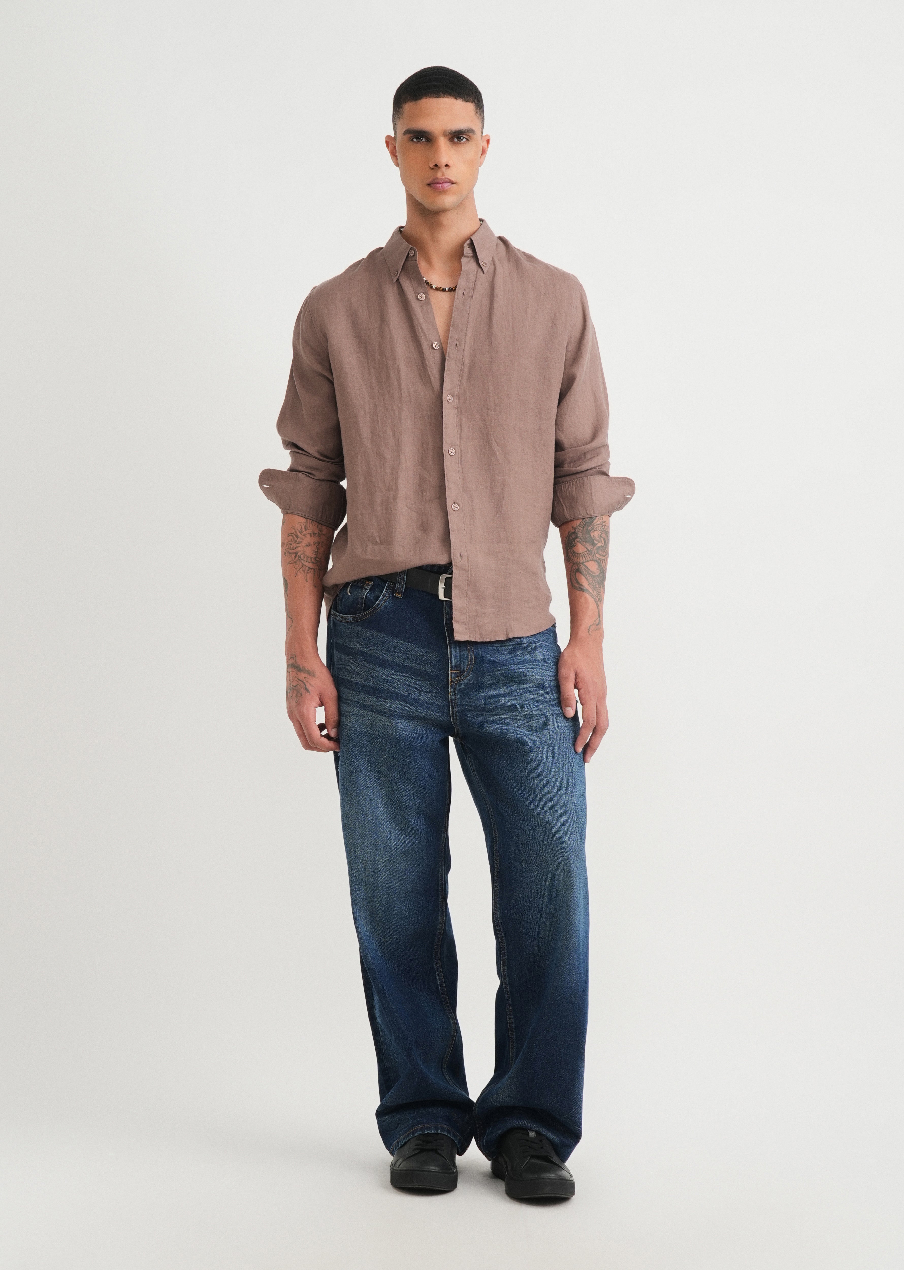 100% Pure Linen Brown Shirt