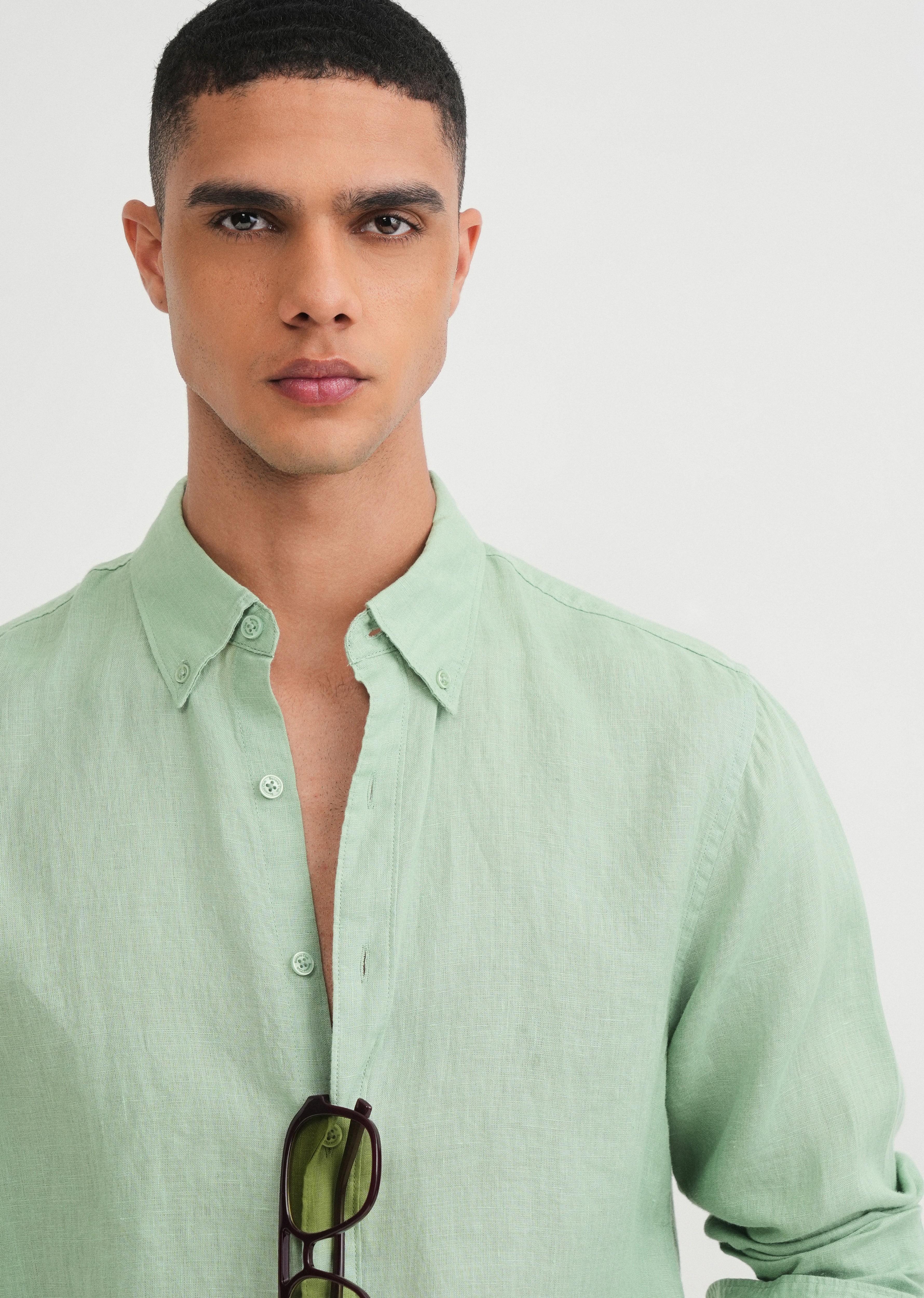 100% Pure Linen Green Shirt
