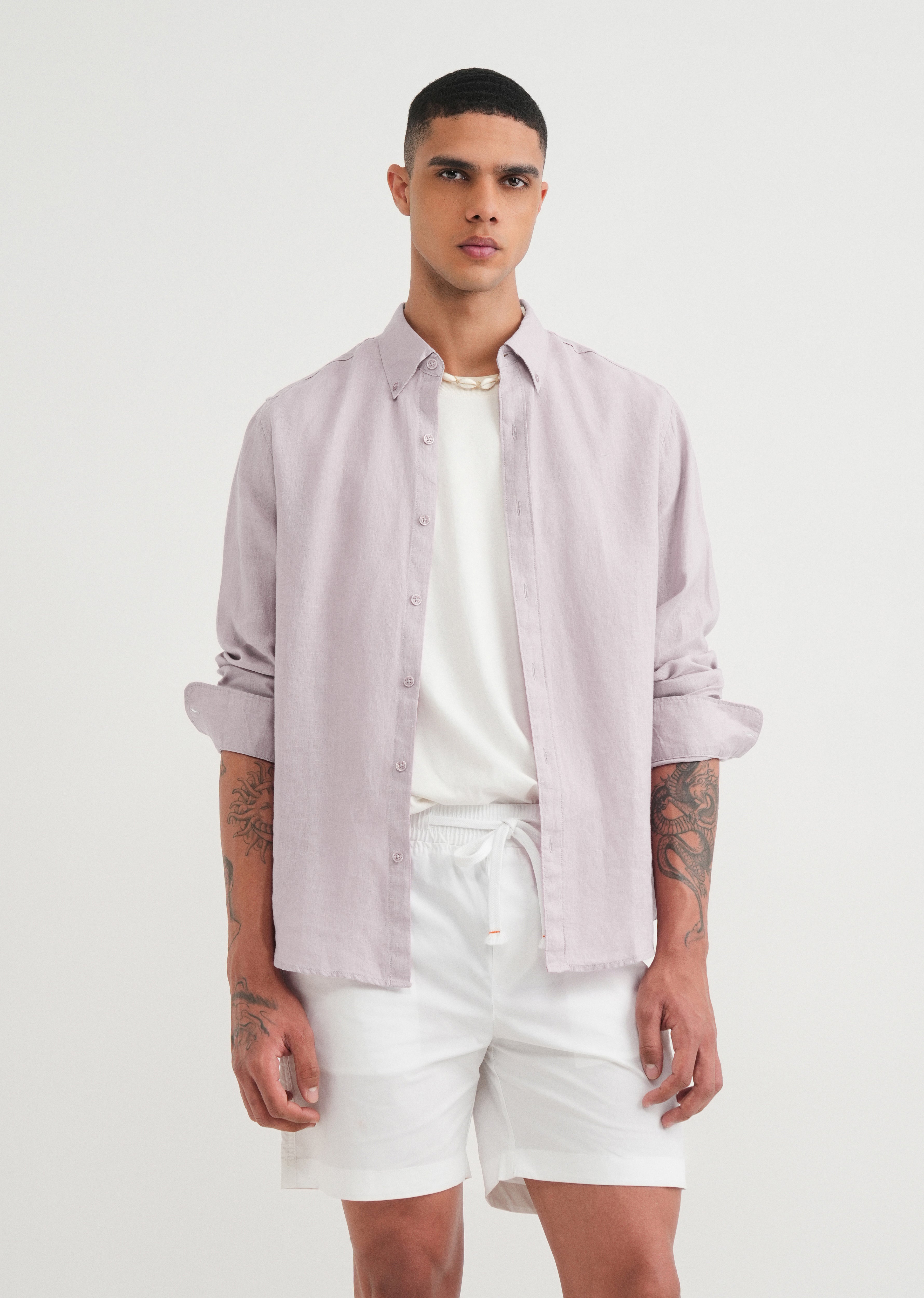 100% Pure Linen Lilac Shirt