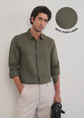 100% Pure Linen Olive Green Plain Shirt