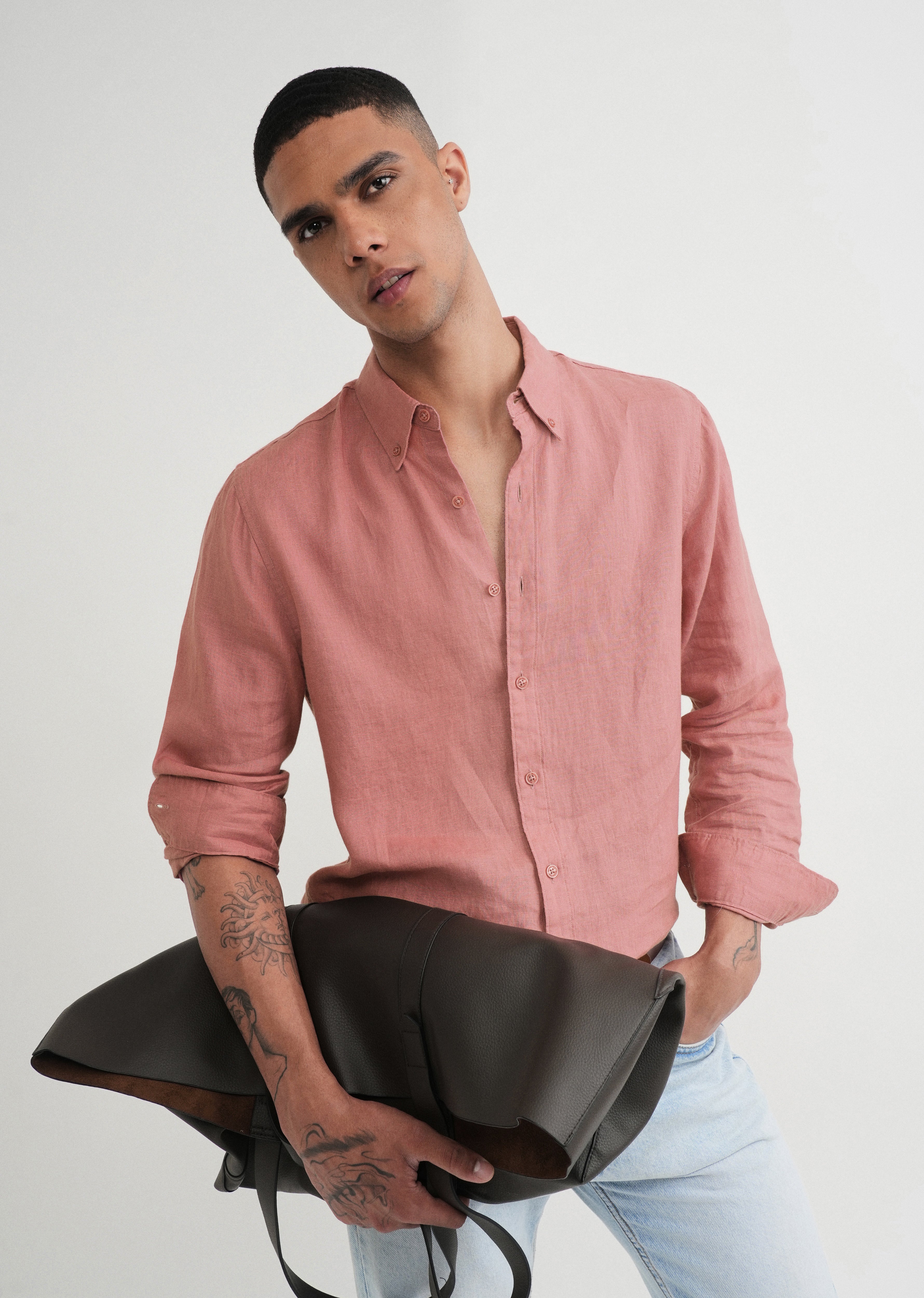100% Pure Linen Peach Shirt