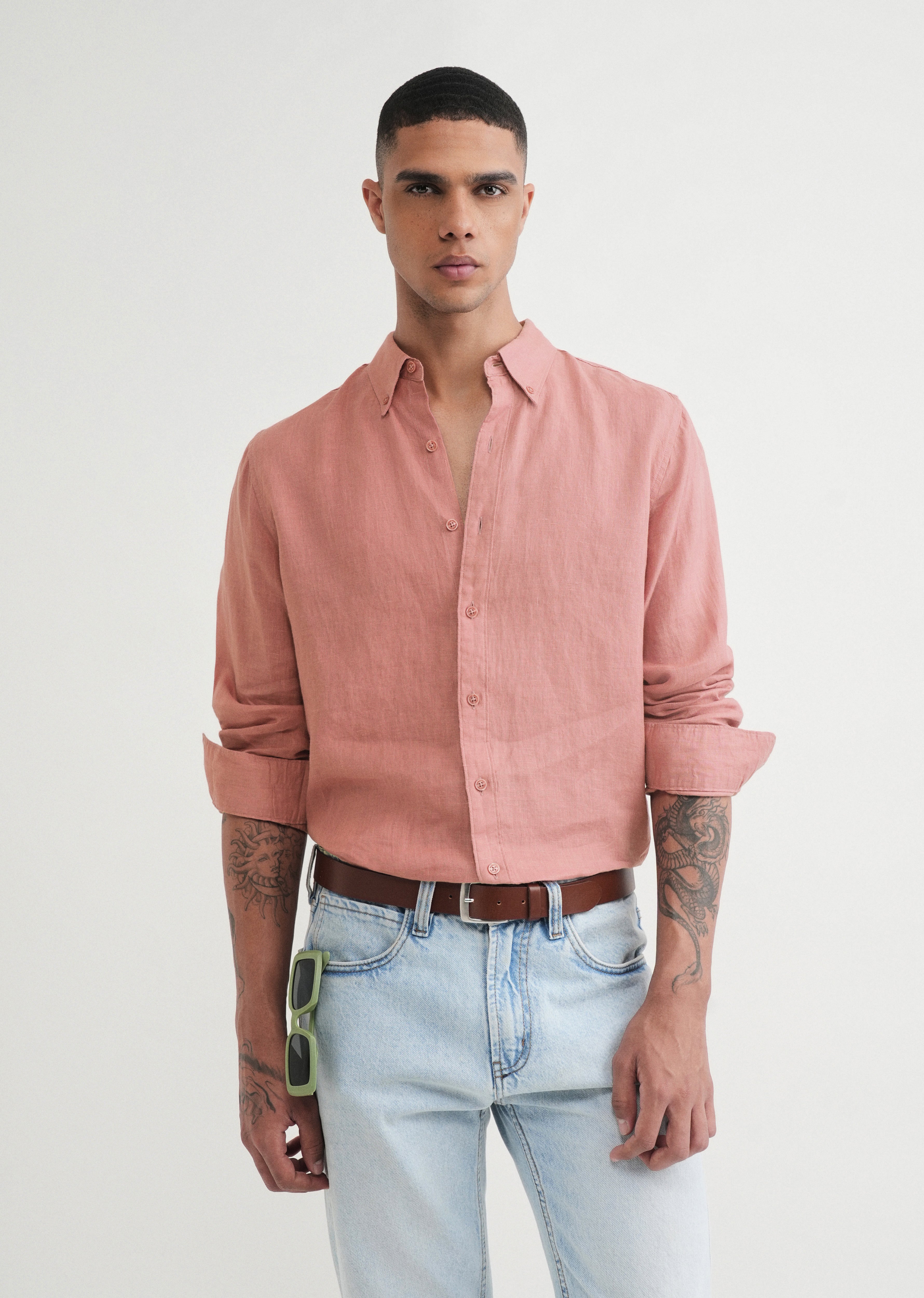 100% Pure Linen Peach Shirt