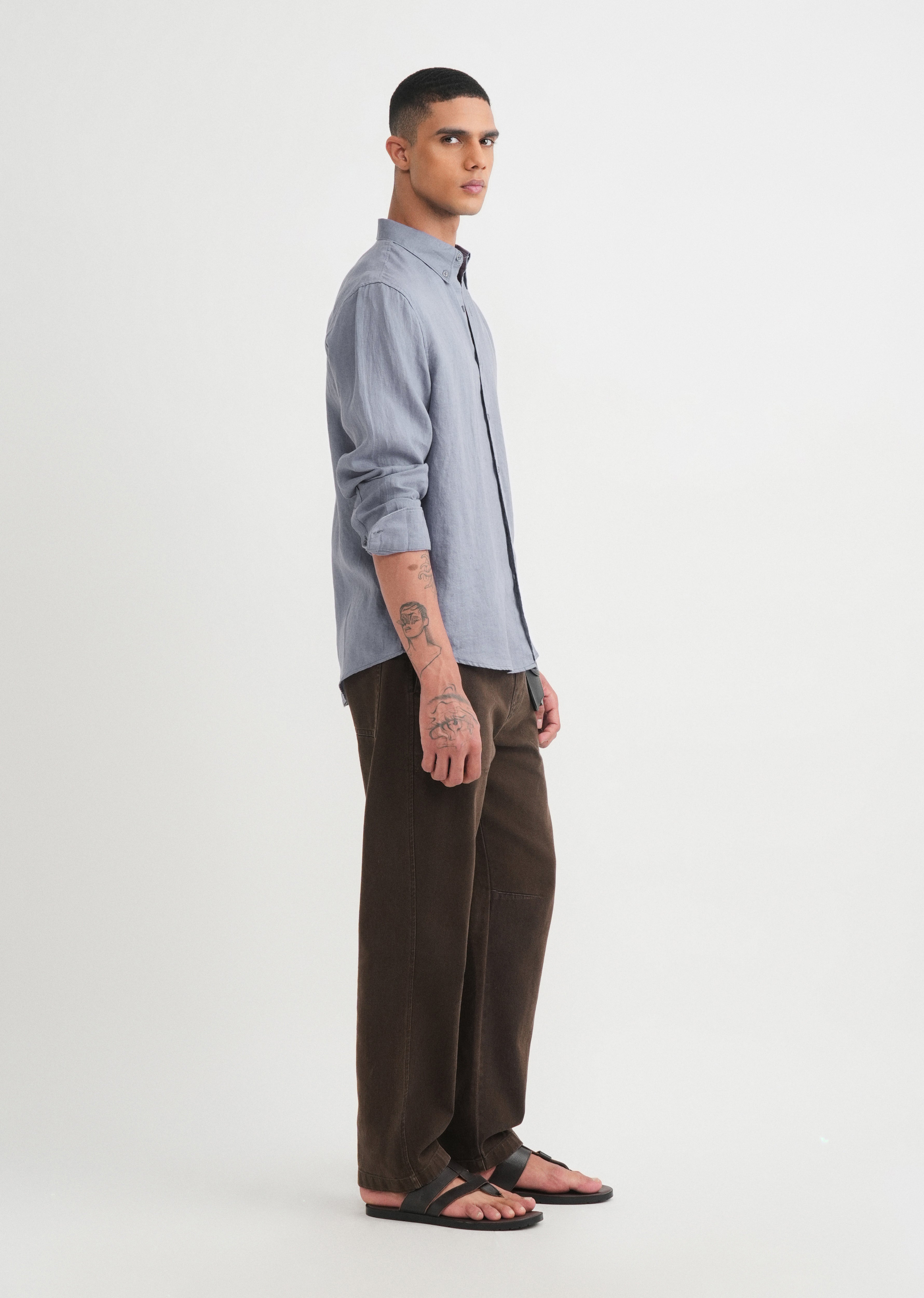 100% Pure Linen Slate Blue Shirt