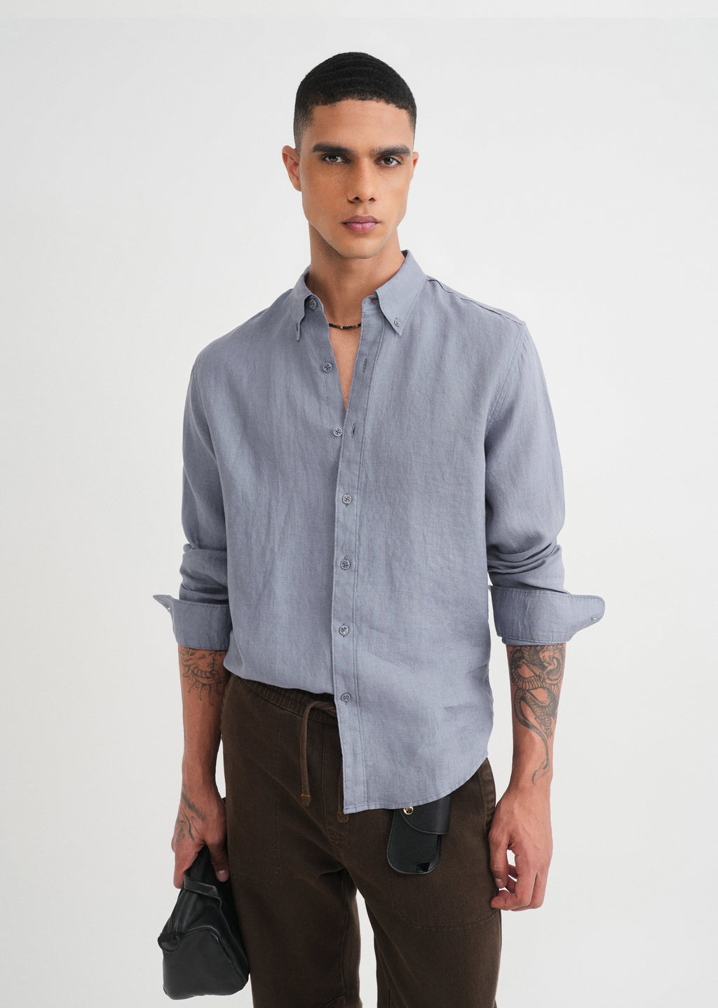 100% Pure Linen Slate Blue Shirt