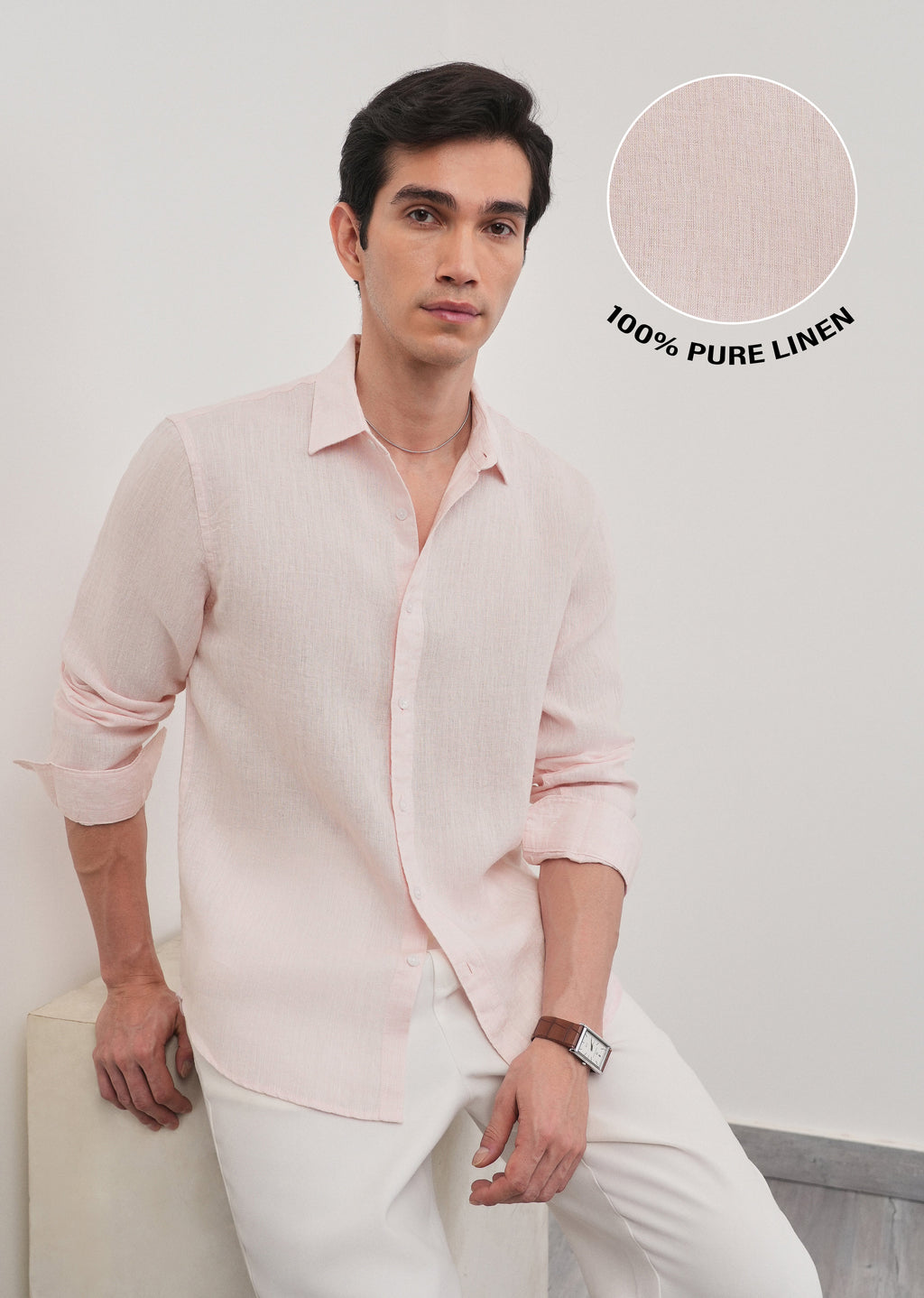 100% Pure Linen Pastel Pink Shirt