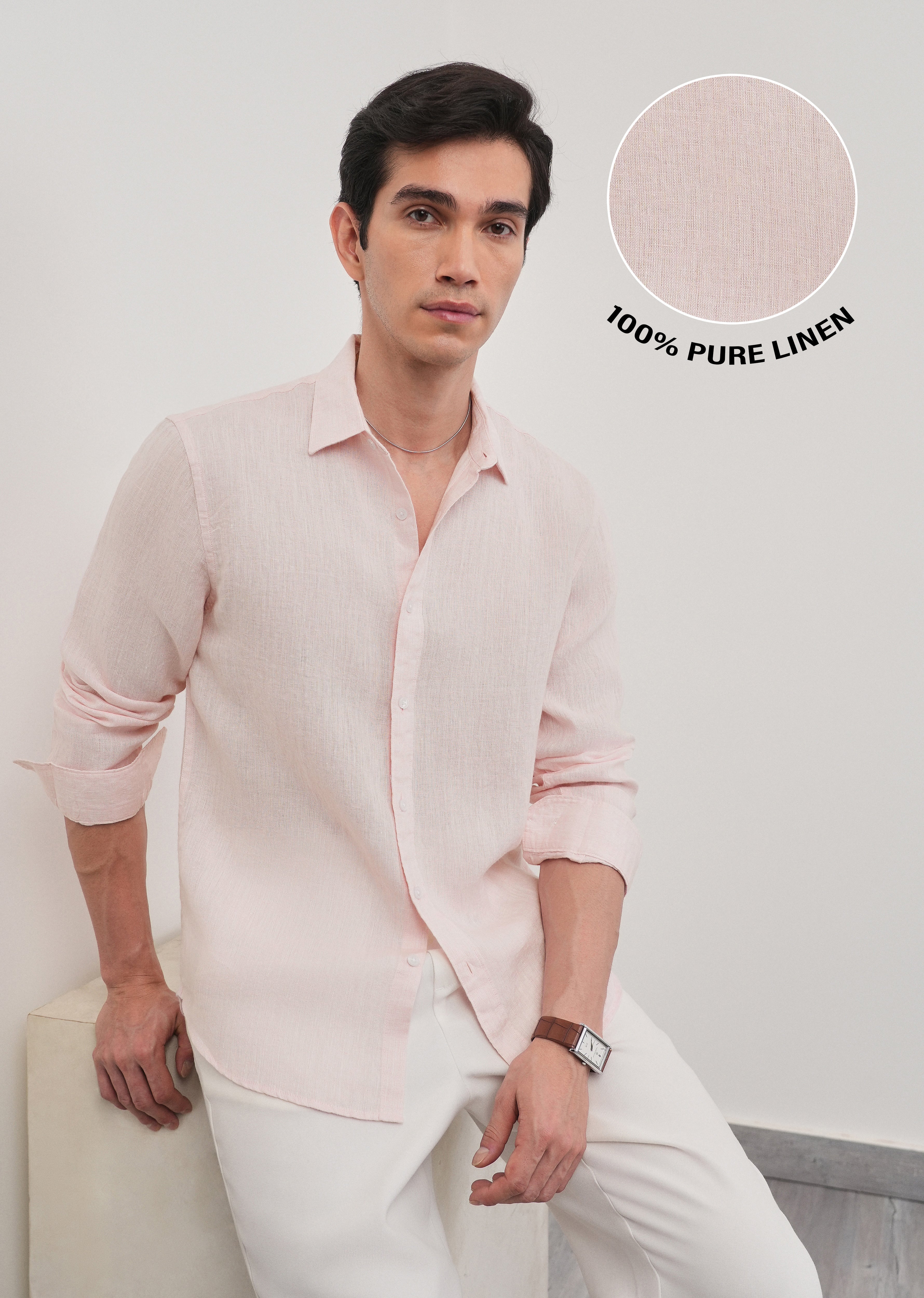 100% Pure Linen Pastel Pink Shirt