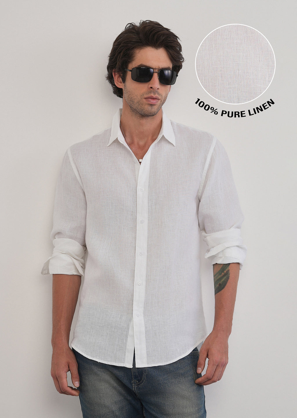 100% Pure Linen White Plain Shirt